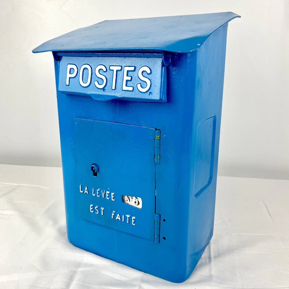 VTG French Mailbox La Poste Blue Metal Authentic Postes Boite Aux Lettres  France