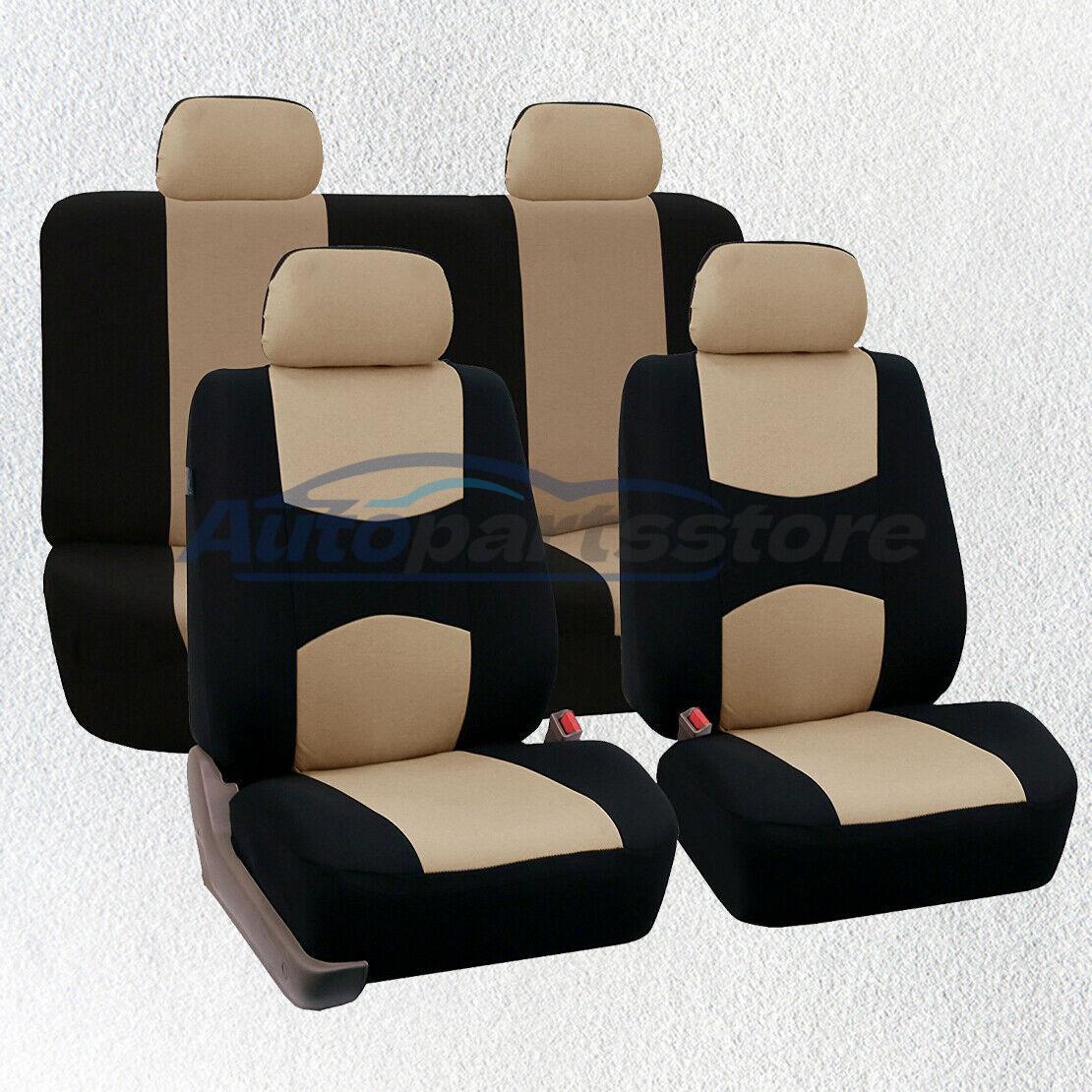 Beige Polyester Car Seat Cover Set for Front & Rear Seats RC-image