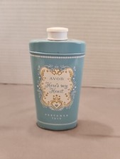 AVON Here  s My Heart Perfumed Talc powder 2.75 Oz open talcum powder baby