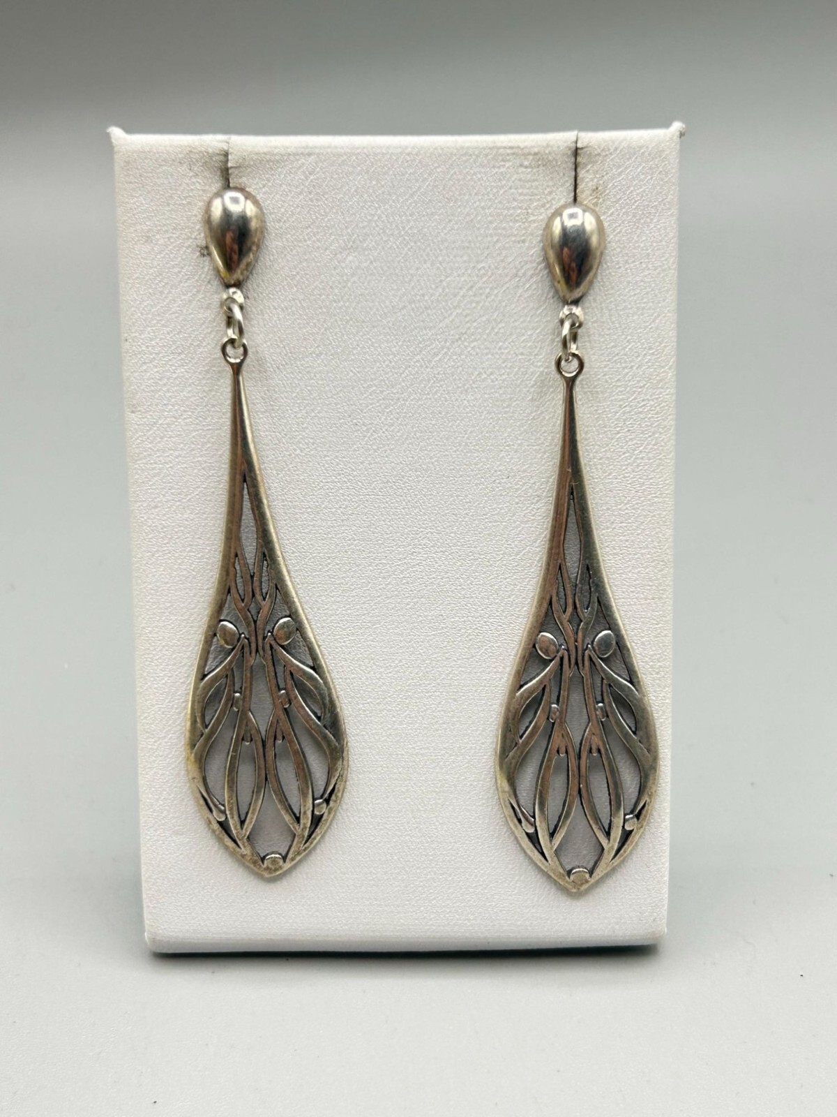 Sterling Silver Dangles Earrings Openwork Pierced… - image 6