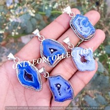Calm Blue Window Druzy Gemstone 925 Sterling Silver Plated 5 PCs Design Pendants