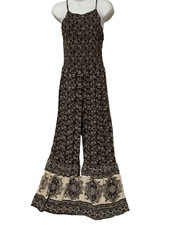 Angie Boho Smocked Bodice Jumpsuit Wide Leg Tiered Flared Bell Bottom Medium NWT