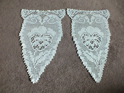 Beautiful Collectible Handmade Crochet Doily Set 2 White 16 x 10 1/2'' Floral CUT