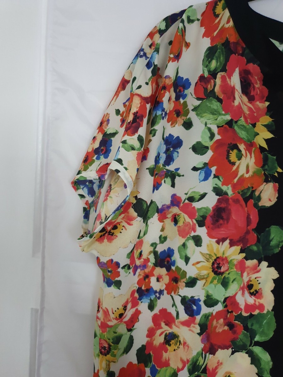 Tunique Soyeuse Laura Ashley Archive - Taille 10-12 - Noir Imprimé Floral - Neuf Avec étiquettes