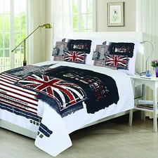 3D Duvet Cover with Pillowcases London Design Polycotton Quilt Cover Set - King
