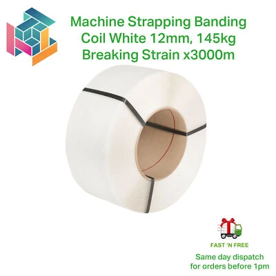 SAFEGUARD Machine Strapping Banding Coil White 12mm 145kg Breaking Strain x3000m