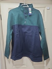 NWT MENS IZOD PULLOVER SWEATER FLEECE 1/4 SNAPBUTTON COLORBLOCK LARGE GREEN/BLUE