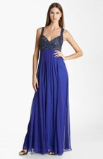JS collections 863023 Sleveless Beaded Chiffon Gown Sz 10 Royal Blue
