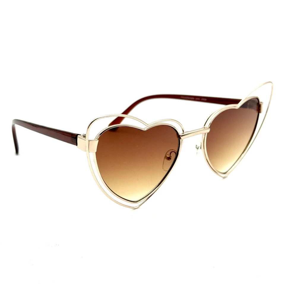 Fashion Heart Sunglasses Gold Metal Designer Brown Two-Tone Gradient Lens Love - Image 2 of 4