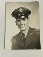 Vtg Black White Photo Of Man In US Military Uniform Army Soldier WW2 Era