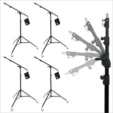  Set of 4  Heavy Duty 11 ft Boom Stand w/ Caster Wheel, Boom Bag, Steel Tubing
