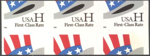 3265a (33c) "H" Die Cut Omitted Error Strip of Three CV $65.00 for Pair - Picture 1 of 1
