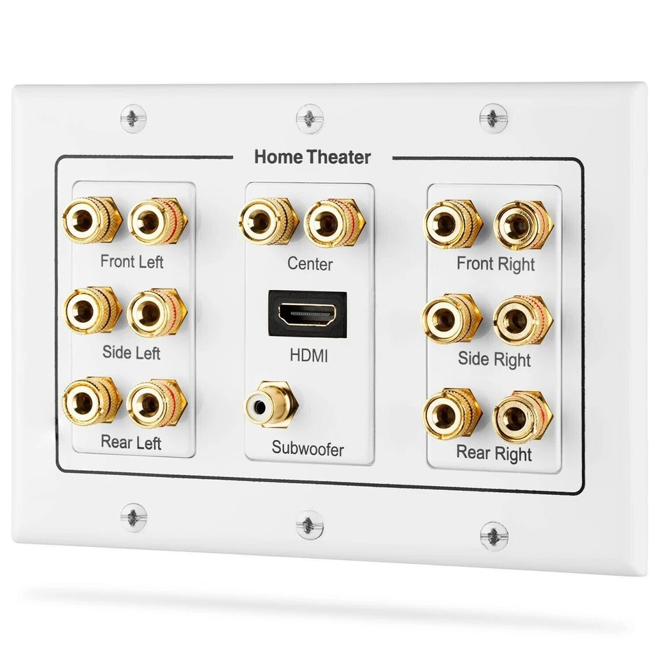 7.1 Surround Home Theater Speaker Wall Plate Banana Binding Post HDMI Port 3Gang - Image 3 of 4