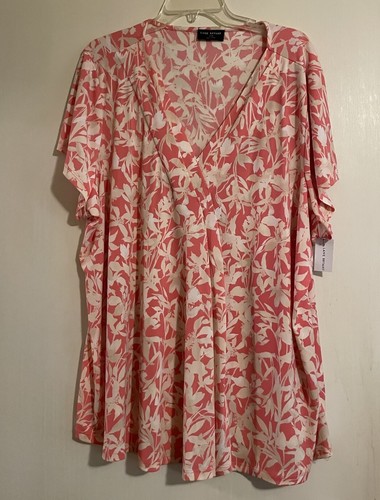 Lane Bryant Blouse 26/28 Short Sleeve 29x30" Pink Beige Polyester Spandex NWT - Picture 9 of 13