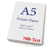 Premium A5 8.3"x 5.83" Printer Paper - 70lb Text / 28lb Bond 105 gsm Bright W...