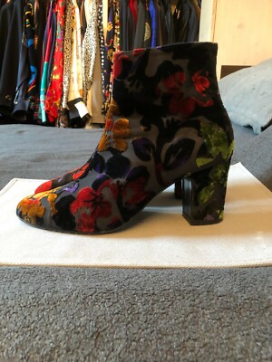 ROBERTO FIESTA LUXURY FALL FLOWERS MULTICOLOR VELVET ZIP ANKLE BOOTS 39 EUR 9 US 