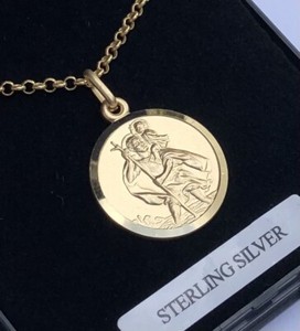 Authentic St. Christopher's Guardian Pendant- Gold- Plated Sterling Silver Talisman