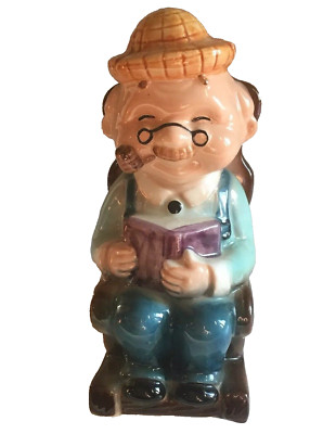 Piggy Bank Kato Kogei Hand Painted Japan Retirement  Old Man rocking chair