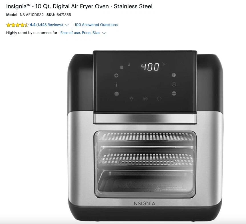 Insignia - 10 Qt. Digital Air Fryer Oven - Stainless Steel - NEW IN BOX