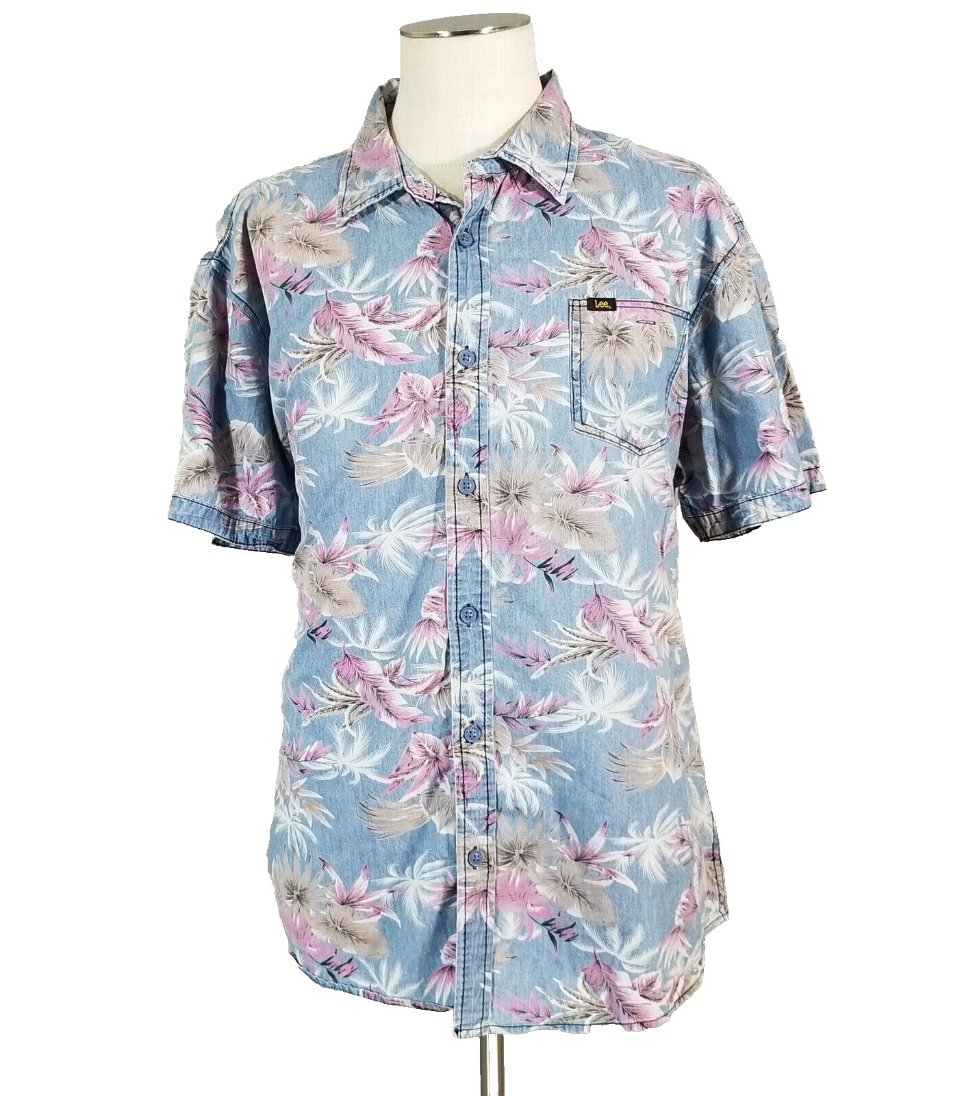 's 2xl Xxl Blue Floral Cotton Short Sleeve Tropical