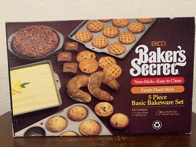 Vintage Ekco Baker's Secret 5 Piece Basic Bakeware Set 1986 USA Sealed