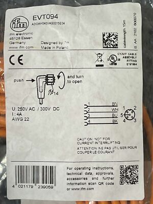 IFM ELECTRONIC EVC117 M12 CONNECTION CABLE 