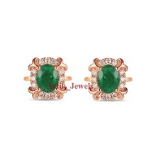 Simulated Emerald Gemstone With 14K Rose Gold Plated Silver Cufflink 1340