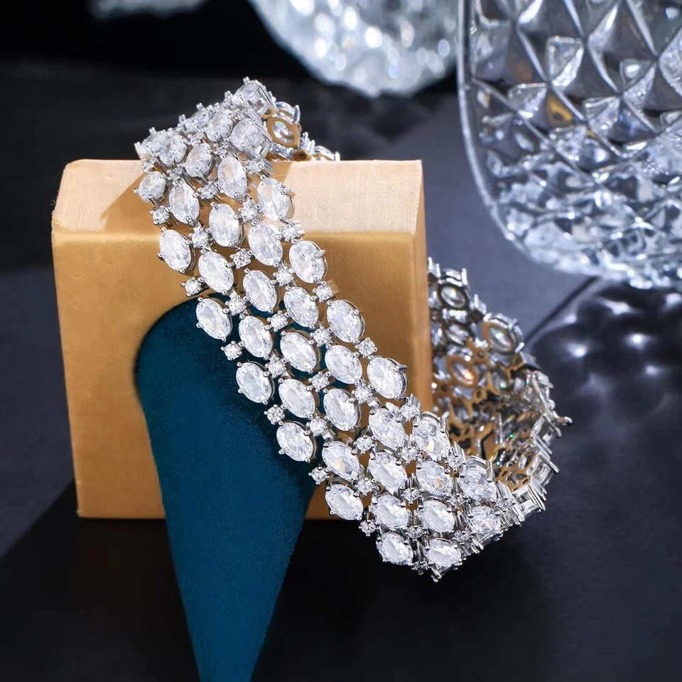 18ctw Created Oval Diamond Platinum Plated Wedding Bridal Party Bracelet Women's - Image 4 of 4