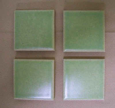 1 Vintage 3'' small thick TILE Pale Green Crackle Finish Glazed Ceramic Wall NOS