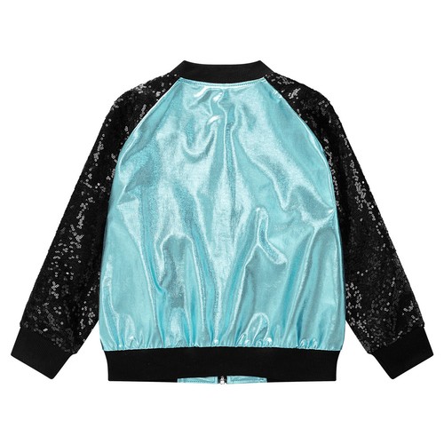Girls Boys Metallic Bomber Moto Jacket Coat Hip Hop Jazz Modern Dance Disco Top - Picture 44 of 117