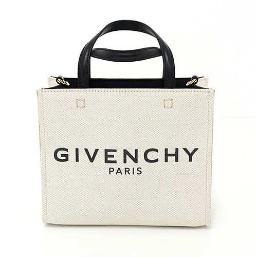 Givenchy G Tote Mini in Beige Black Linen Cotton Calf 3 Way