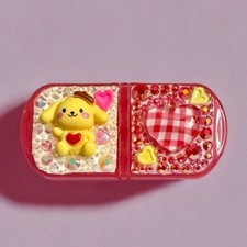 Handmade Decoden Mini Pill Box Pompompurin, Kawaii Junk Case Style For Trinkets