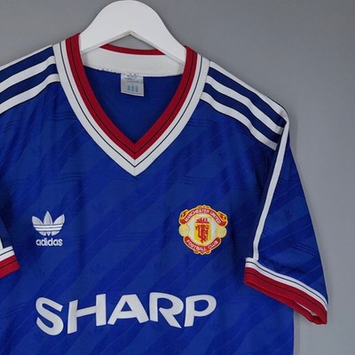 MANCHESTER UNITED 1986 1988 AWAY BLUE VINTAGE JERSEY RETRO