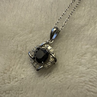 Schwarz & weißer Diamant 18'' Liebe Knoten Anhänger Sterlingsilber Halskette