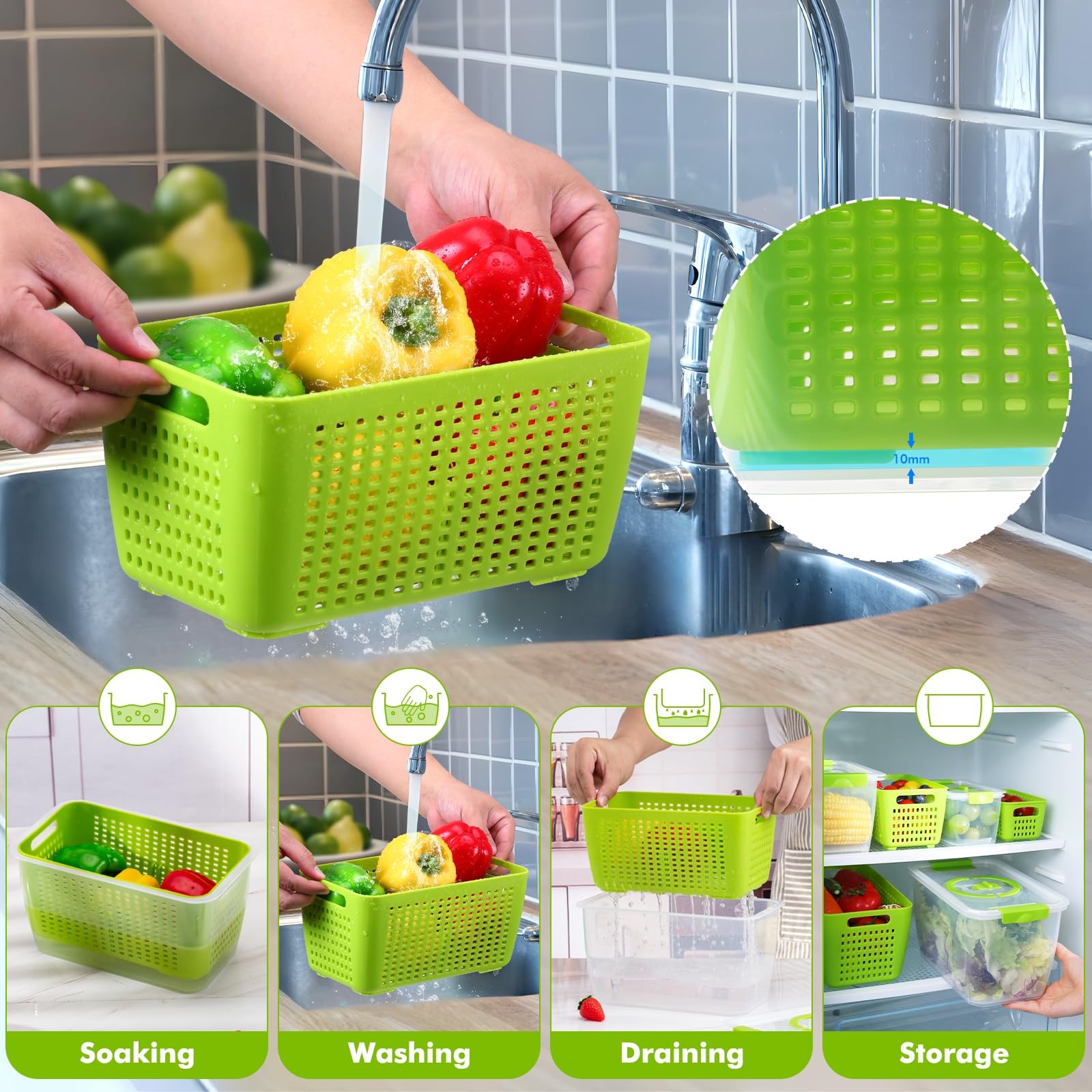 Produce containers for fridge,3 Set Fruit Containers with Removable Colander,...