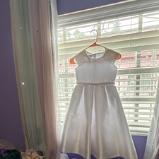 White Formal Flower Girl Dress with Sparkly Shoulders and Waistband