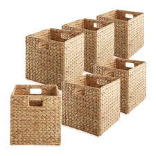 6pk 13" Hyacinth Collapsible Storage Cube Basket Bins for Shelves, Natural