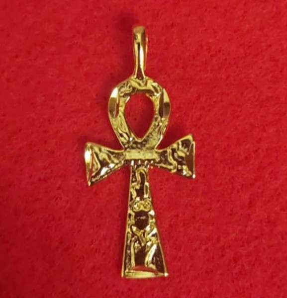 Alternate view of 14kt Gold Plated Textured Ankh Charm Pendant 502