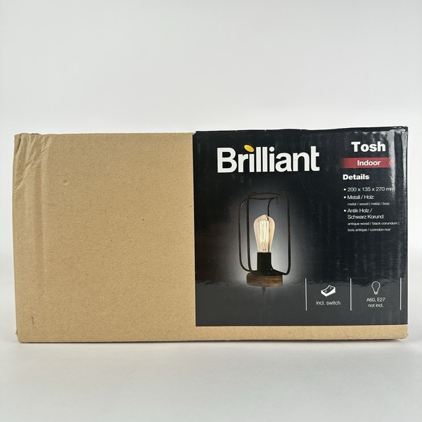 Brilliant Wandleuchte Tosh E27 Schwarz Antik Holz Lampe Schalter Vintage-image