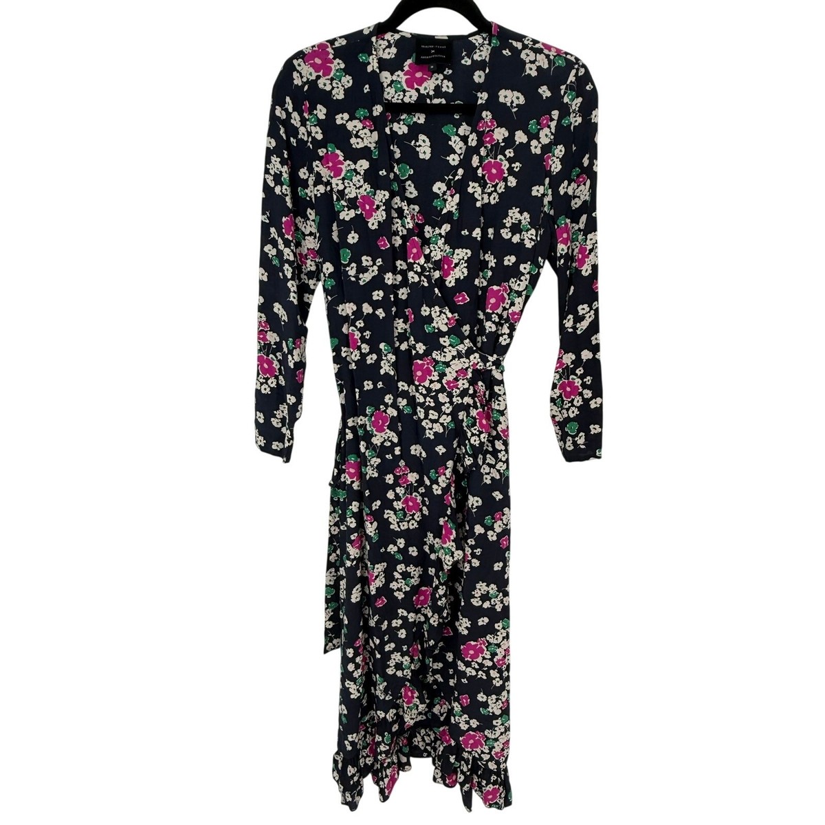 Anthropologie x Selected Femme Floral Wrap Midi Dress Navy EU 36 US 4 View 3