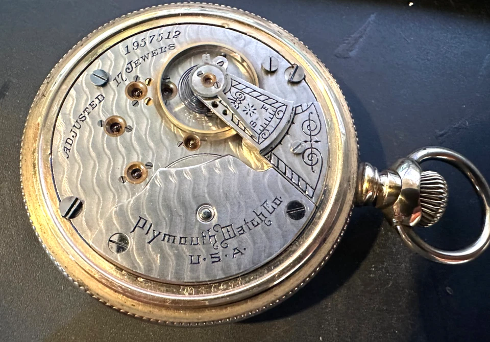 Reloj Bolsillo Illinois Plymouth Talla 18 Oro Relleno, Circa1907 Etiqueta Privada Foto 4 de 4