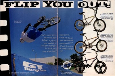 1993   GT DYNO ft. Dave Voelker   2 Page Print Ad   1990s BMX Bike EA-02