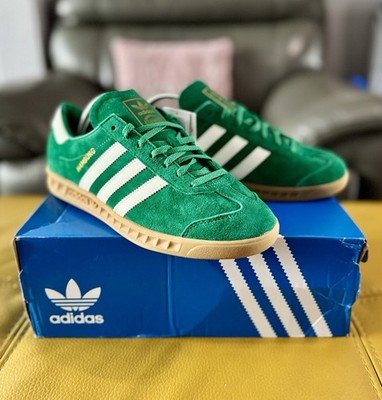  Brandneu Adidas Hamburg Originals Retro Sneaker Grün Weiß Gold UK 8,5 