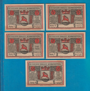 Schneidemühl " Städt. Sparkasse " Kleinschecks " / rot