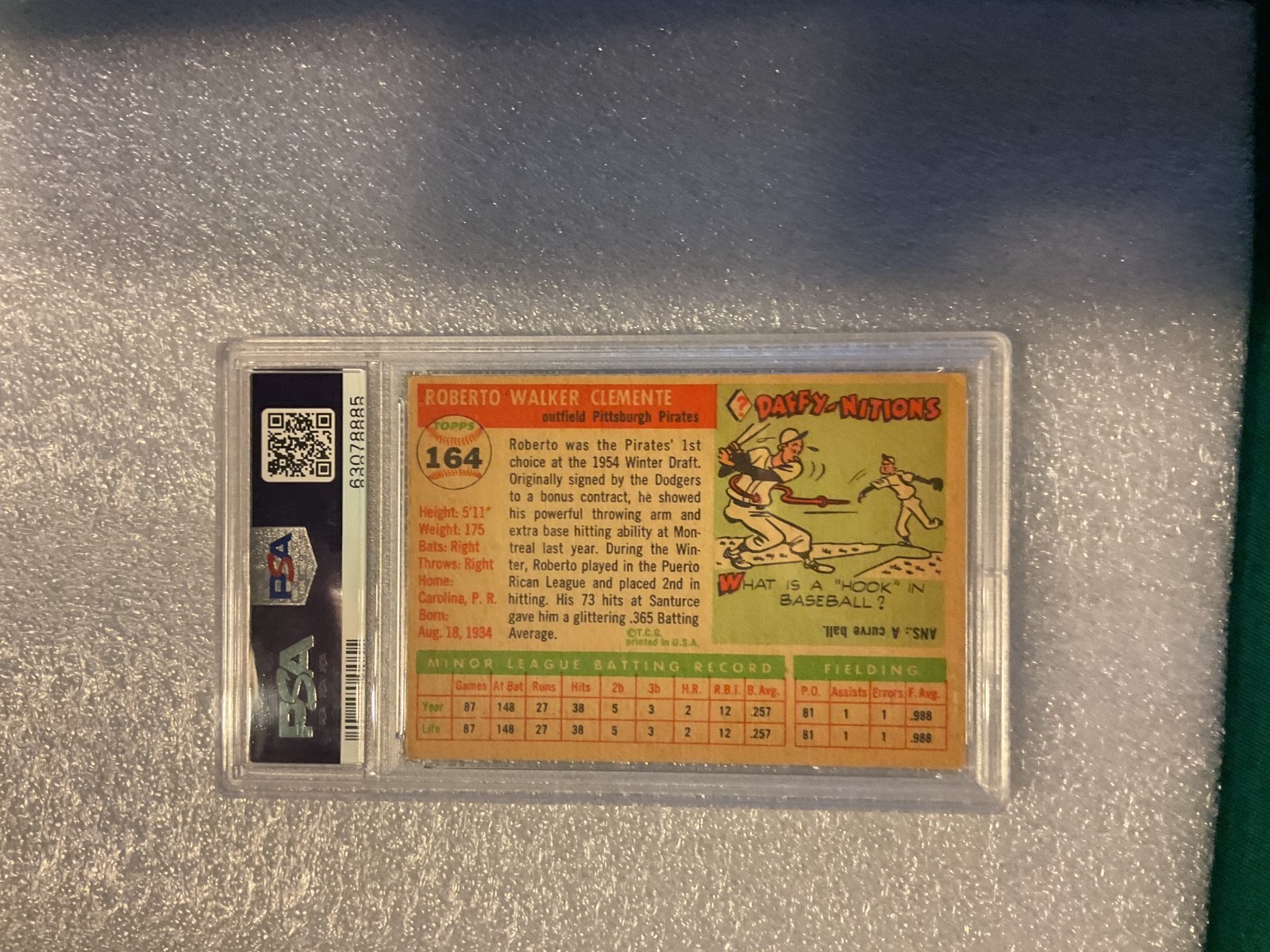 1955 TOPPS ROBERTO CLEMENTE PSA 3.5 view 2