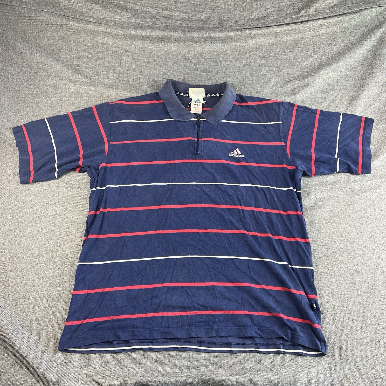 Adidas Polo Shirt Mens L Blue Striped Cotton Vintage Short Sleeve Outdoor Casual