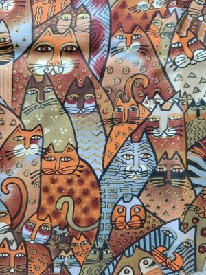 RARE Laurel Burch Fantastic Felines Collage Brown Tones_44-45''_New_Cotton_BTHY