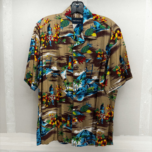Hawaiian Shirt Vintage Network Rayon Aloha Surf Beach Pool Luau Tiki Party M EUC