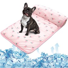 PUMYPOREITY Cooling Dog Bed, Pet Cooling Mat with Pillow, Ice Silk Cooling Do...