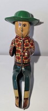 Vintage Lithographed Tin Cowboy Figure Clip-On Novelty Western Decor